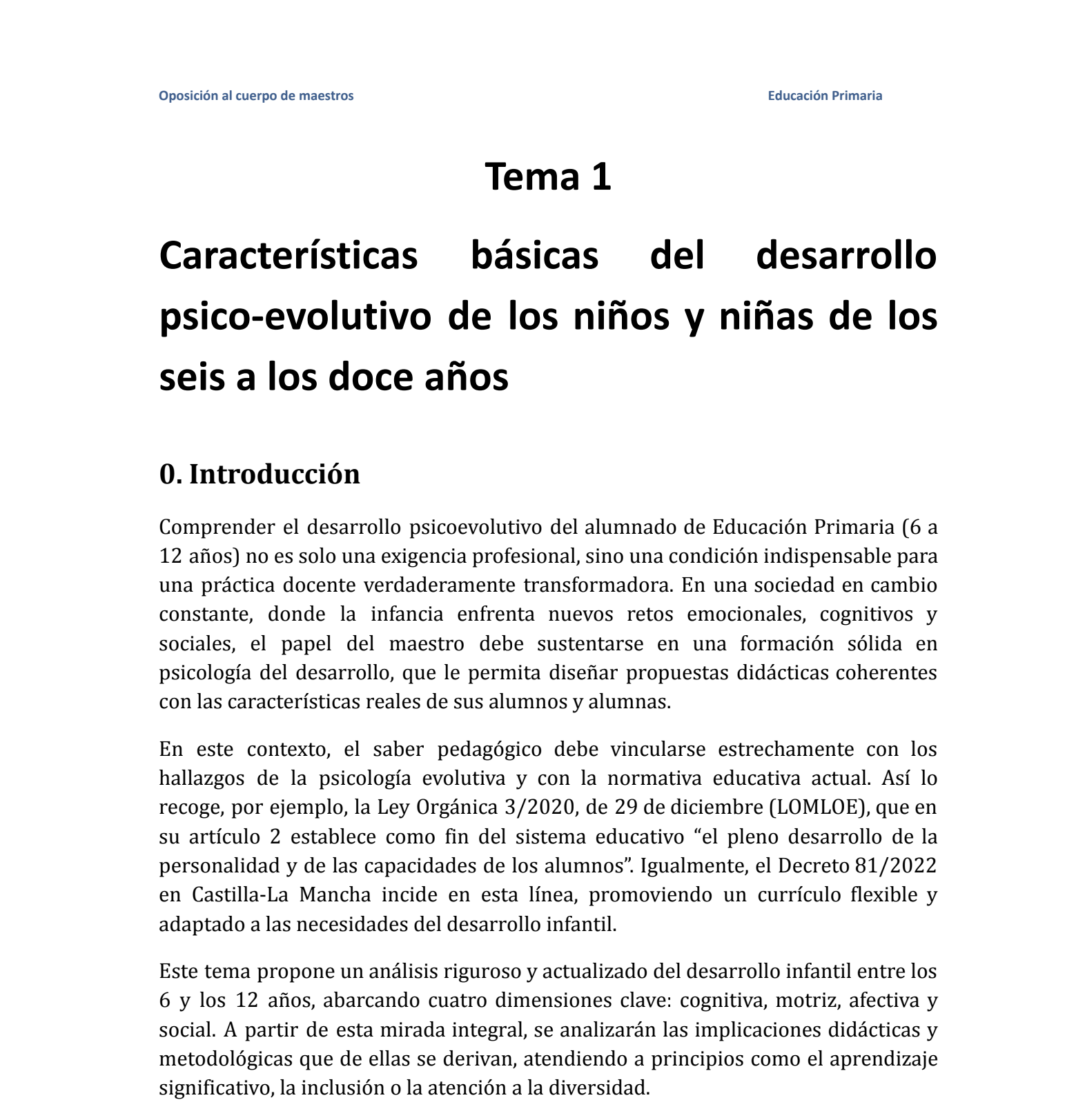 Introducción del Tema 1 del temario de Educación Primaria